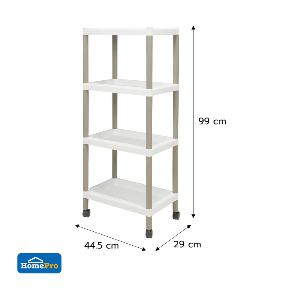 ชั้นวางของ 4 ชั้น มีล้อ STACKO RIKU 44.5x29x99 ซม. สีขาว/น้ำตาล