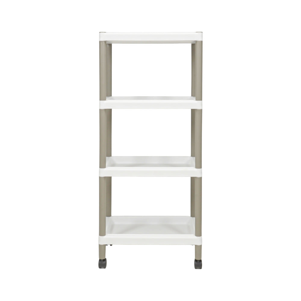ชั้นวางของ 4 ชั้น มีล้อ STACKO RIKU 44.5x29x99 ซม. สีขาว/น้ำตาล