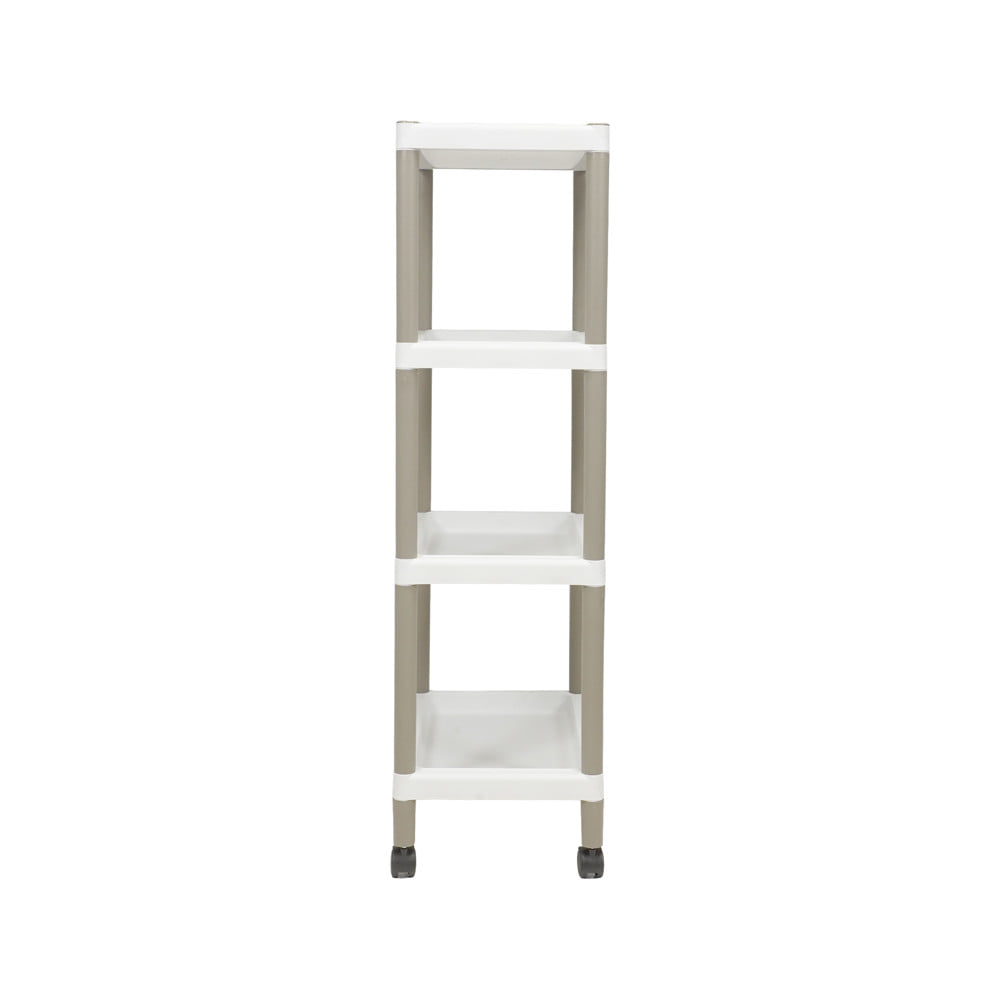 ชั้นวางของ 4 ชั้น มีล้อ STACKO RIKU 44.5x29x99 ซม. สีขาว/น้ำตาล