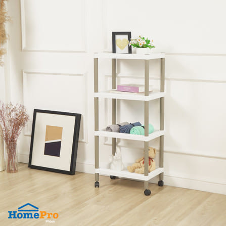 ชั้นวางของ 4 ชั้น มีล้อ STACKO RIKU 44.5x29x99 ซม. สีขาว/น้ำตาล_4