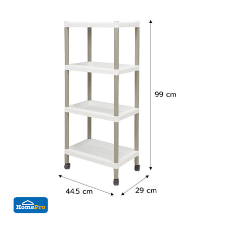 ชั้นวางของ 4 ชั้น มีล้อ STACKO RIKU 44.5x29x99 ซม. สีขาว/น้ำตาล_5