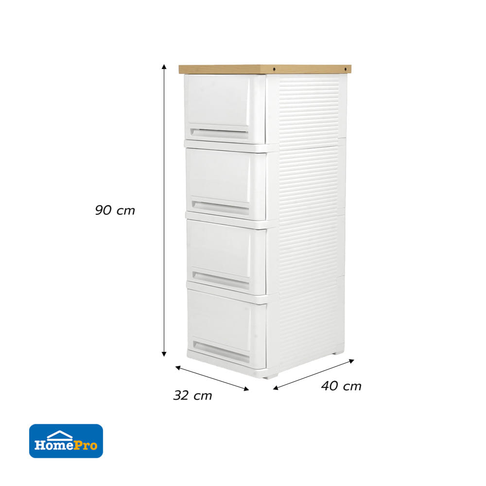 ตู้ลิ้นชัก 4 ชั้น STACKO SUMO-WOOD TOP 32x40x90 ซม. สีขาว