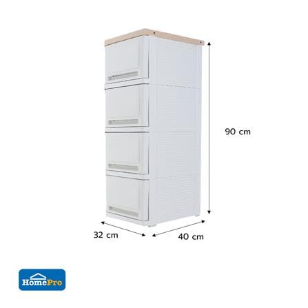ตู้ลิ้นชัก 4 ชั้น STACKO SUMO-WOOD TOP 32x40x90 ซม. สีขาว_6