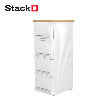ตู้ลิ้นชัก 4 ชั้น STACKO SUMO-WOOD TOP 32x40x90 ซม. สีขาว_0