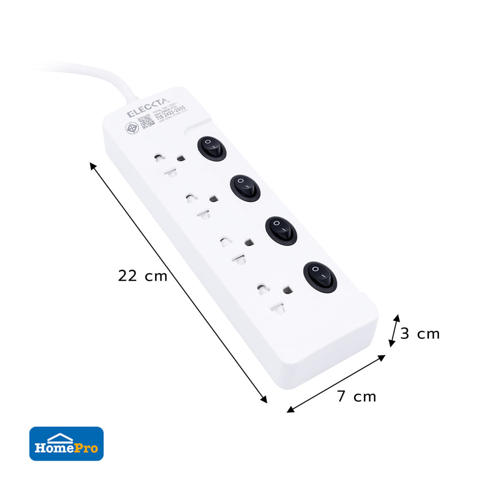รางปลั๊กไฟ 4 ช่อง 4 สวิตช์ ELECKTA ETP2-443SBK 10 แอมป์ 3 เมตร (แพ็กคู่)