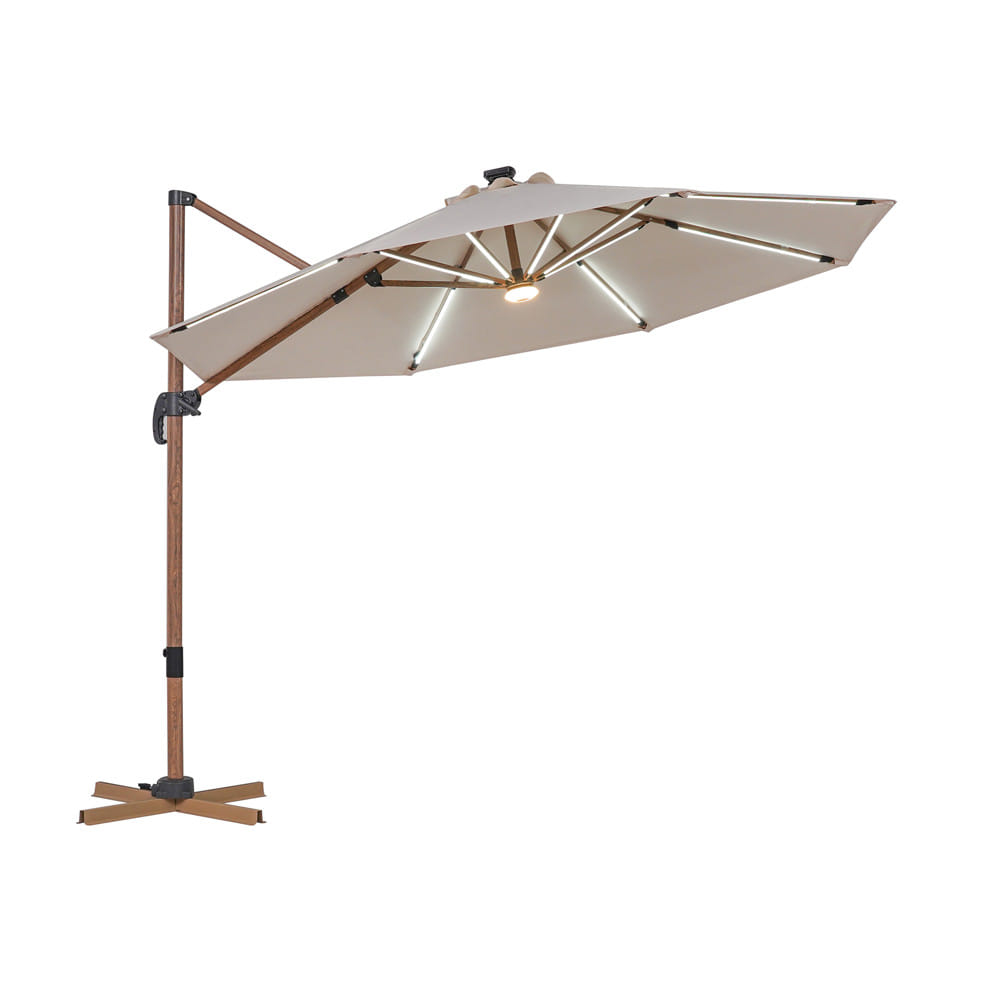 ร่มสนามตัวแอลลายไม้ BENETTA SOLAR LED SENSU สีครีม