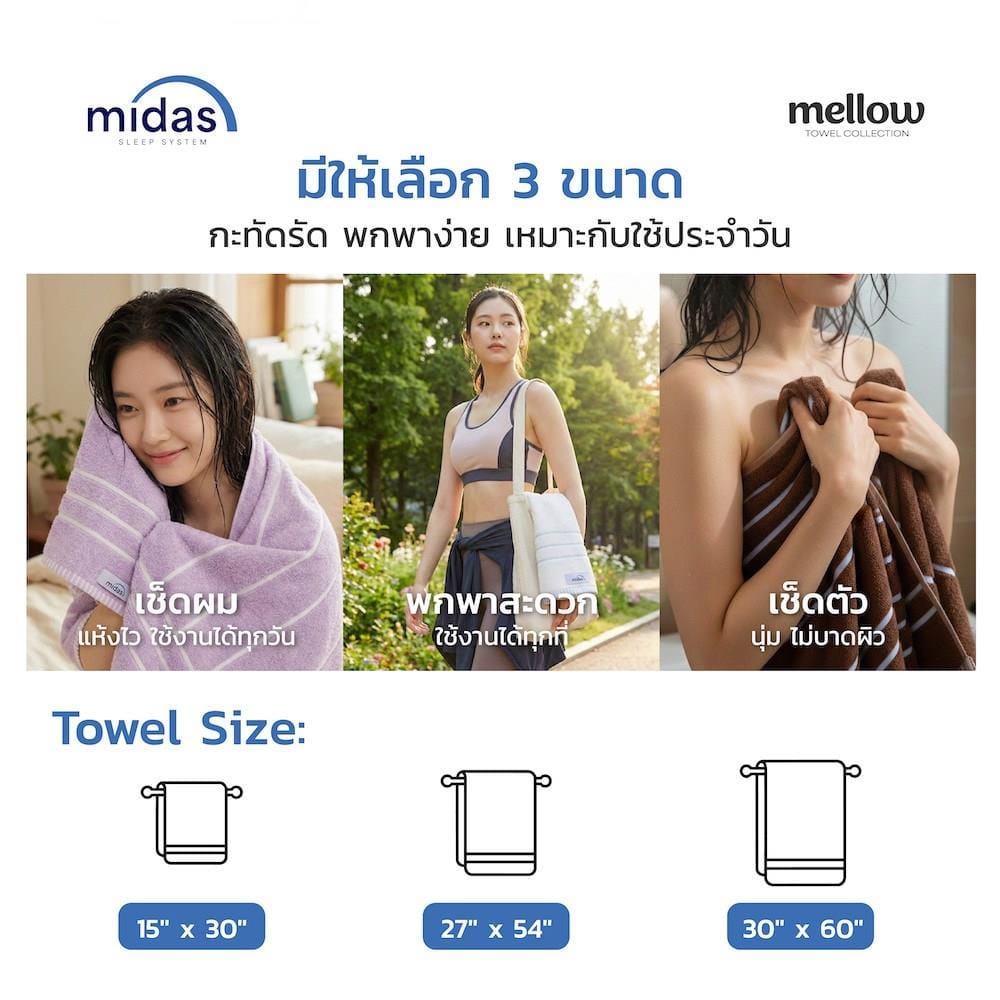 ผ้าขนหนู MIDAS MELLOW 15x30 นิ้ว สี SKY BLUE