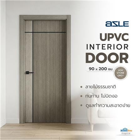 ประตูภายใน UPVC เจาะลูกบิด AZLE L0A-G2C 90x200 ซม. สี ASH STONE GREY_4