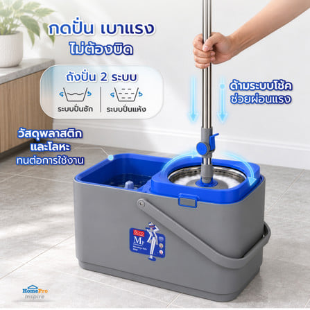 ชุดอุปกรณ์ถังปั่นพร้อมไม้ม็อบ ACCO สีน้ำเงิน_2