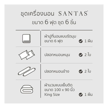 ชุดผ้าปูที่นอน 6 ฟุต (ชุด 6 ชิ้น) SANTAS COTTON USA ORBELLE GR_5