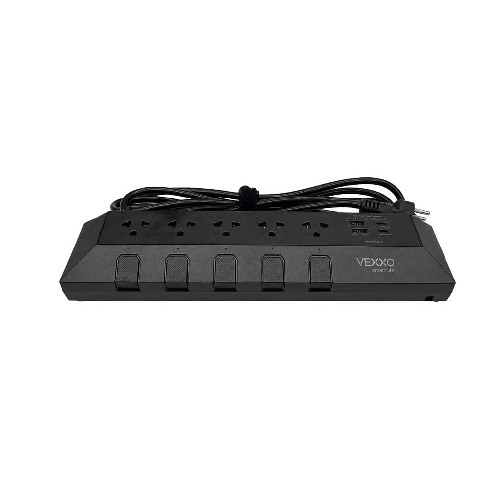 รางปลั๊กไฟ 5 ช่อง 5 สวิตซ์ 2 USB-A 2 USB-C VEXXO STUDIO POWER STRIP MINI 3 ม. สีดำ