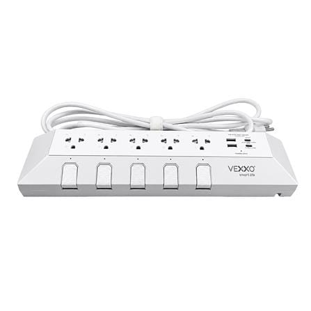 รางปลั๊กไฟ 5 ช่อง 5 สวิตซ์ 2 USB-A 2 USB-C VEXXO STUDIO POWER STRIP MINI 3 ม. สีขาว_0