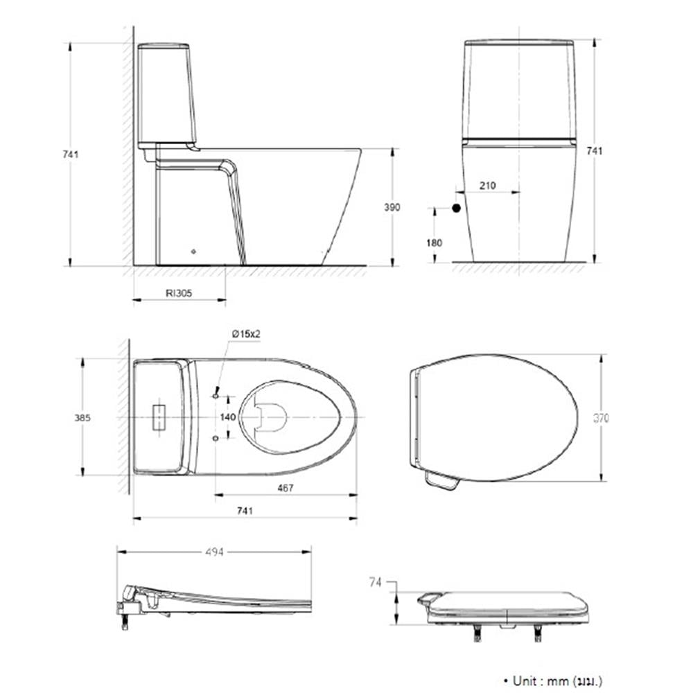 สุขภัณฑ์ 1 ชิ้น พร้อมฝารองนั่งกึ่งอัตโนมัติ AMERICAN STANDARD 2307TMB-WT-0 2.6/4 ลิตร สีขาว