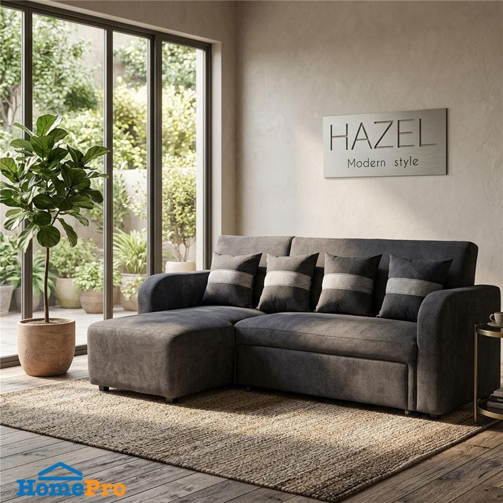 โซฟาเข้ามุมซ้าย AS FURNITURE HAZEL สีเทาเข้ม