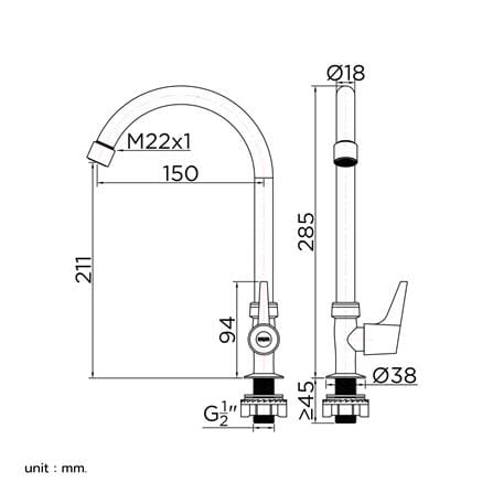 ก๊อกซิงค์เดี่ยวเคาน์เตอร์ KARAT FAUCET KF-80-511-50 สีโครม_3
