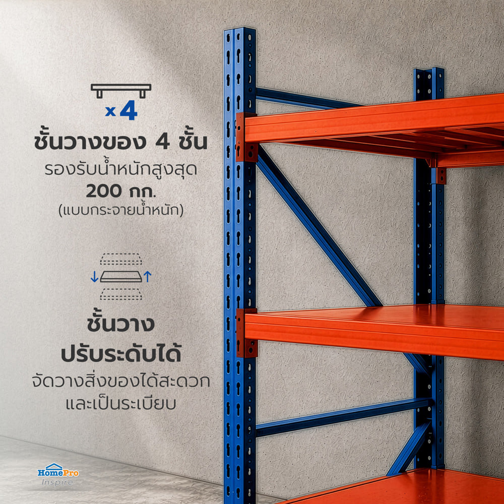 ชั้นเหล็ก 4 ชั้น MATALL 150x60x200 ซม. สีส้ม/น้ำเงิน