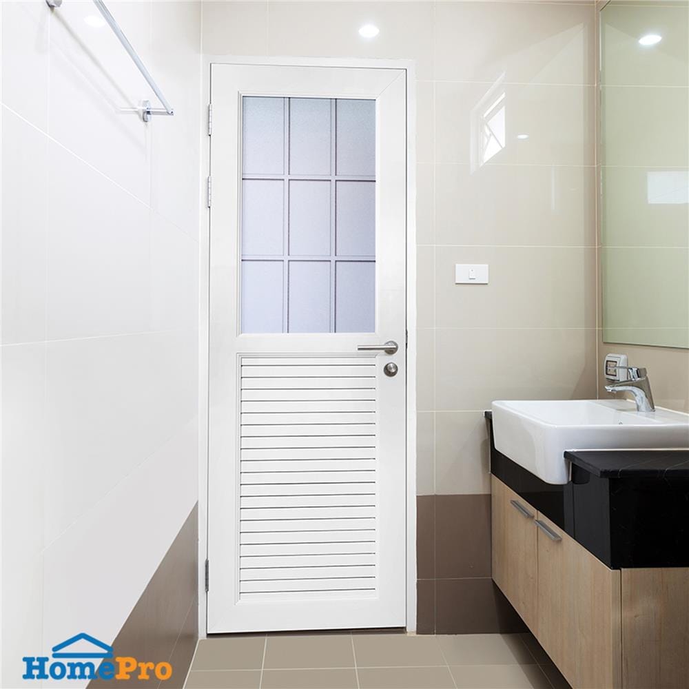 ชุดประตูห้องน้ำพร้อมวงกบ UPVC ไม่เจาะลูกบิด ASARA G932 ลาย 9 ช่อง 70x180 ซม. สีขาว