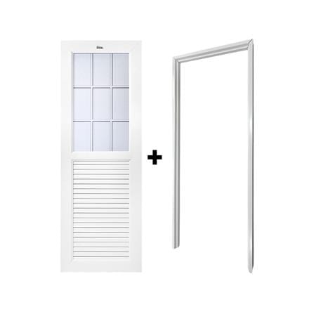ชุดประตูห้องน้ำพร้อมวงกบ UPVC ไม่เจาะลูกบิด ASARA G932 ลาย 9 ช่อง 70x180 ซม. สีขาว_2