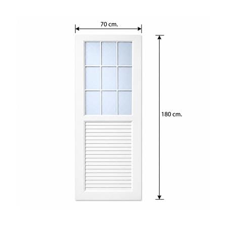 ชุดประตูห้องน้ำพร้อมวงกบ UPVC ไม่เจาะลูกบิด ASARA G932 ลาย 9 ช่อง 70x180 ซม. สีขาว_4