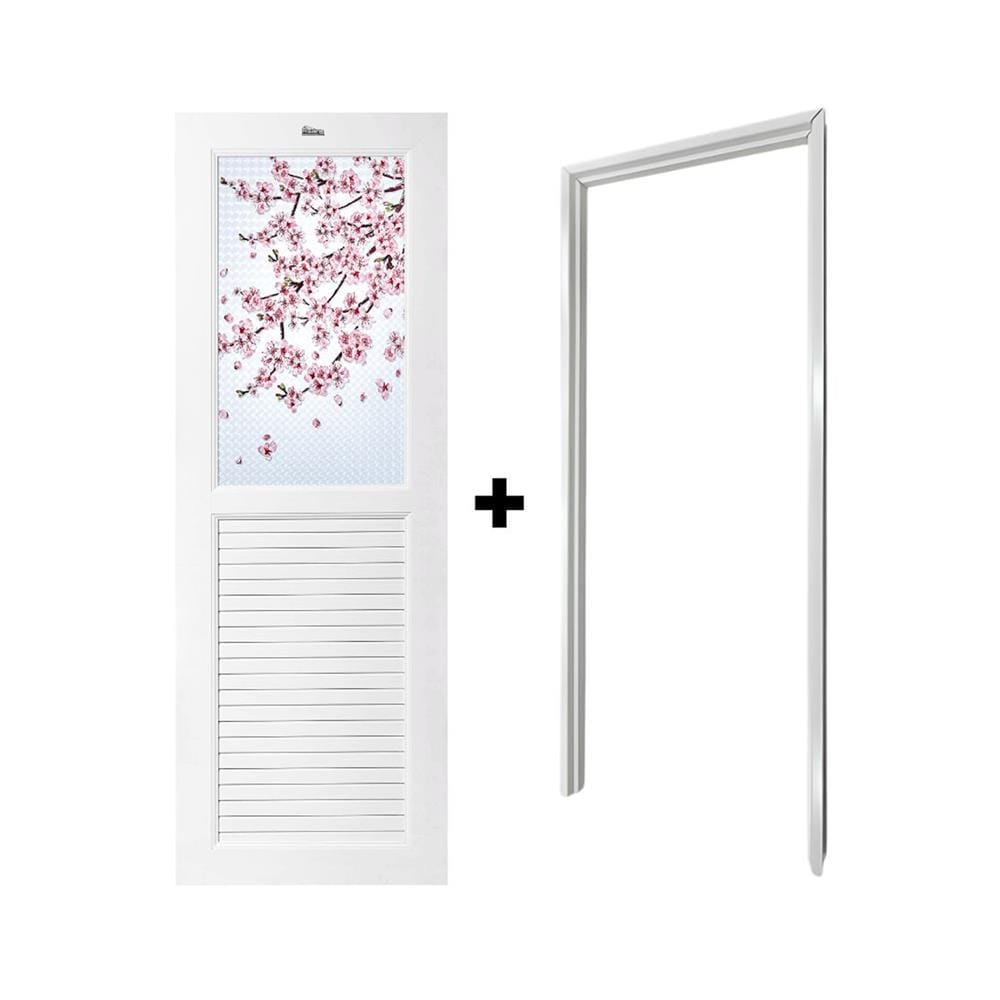 ชุดประตูห้องน้ำพร้อมวงกบ UPVC ไม่เจาะลูกบิด ASARA G925 ลายซากุระ 70x180 ซม. สีขาว