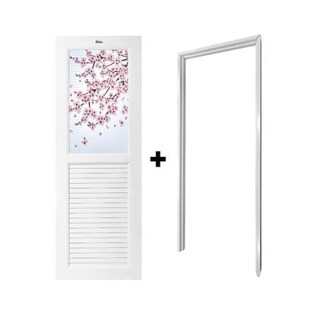 ชุดประตูห้องน้ำพร้อมวงกบ UPVC ไม่เจาะลูกบิด ASARA G925 ลายซากุระ 70x180 ซม. สีขาว_2