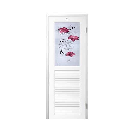 ชุดประตูห้องน้ำพร้อมวงกบ UPVC ไม่เจาะลูกบิด ASARA G922 ลายดอกไม้แดง 70x180 ซม. สีขาว_0