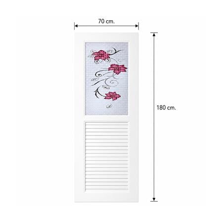 ชุดประตูห้องน้ำพร้อมวงกบ UPVC ไม่เจาะลูกบิด ASARA G922 ลายดอกไม้แดง 70x180 ซม. สีขาว_4
