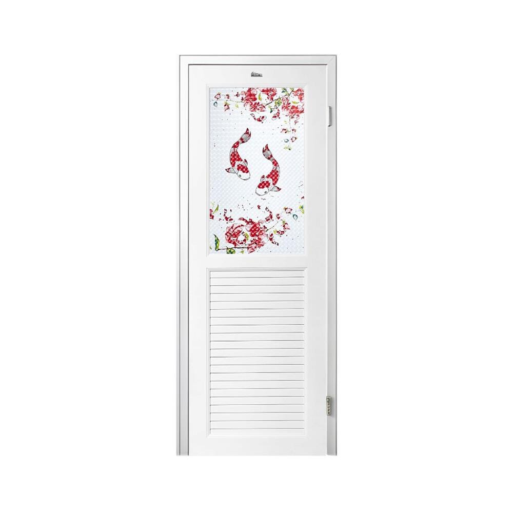 ชุดประตูห้องน้ำพร้อมวงกบ UPVC ไม่เจาะลูกบิด ASARA G924 ลายปลาคาร์ฟ 70x180 ซม. สีขาว
