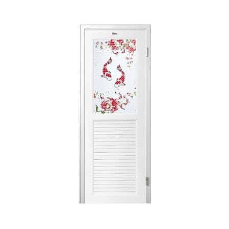 ชุดประตูห้องน้ำพร้อมวงกบ UPVC ไม่เจาะลูกบิด ASARA G924 ลายปลาคาร์ฟ 70x180 ซม. สีขาว_0