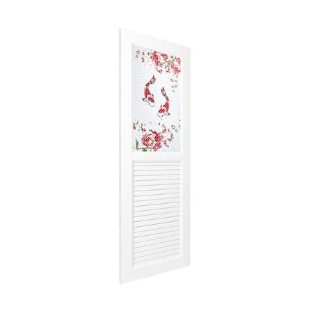 ชุดประตูห้องน้ำพร้อมวงกบ UPVC ไม่เจาะลูกบิด ASARA G924 ลายปลาคาร์ฟ 70x180 ซม. สีขาว_1