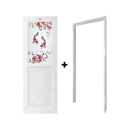 ชุดประตูห้องน้ำพร้อมวงกบ UPVC ไม่เจาะลูกบิด ASARA G924 ลายปลาคาร์ฟ 70x180 ซม. สีขาว_2