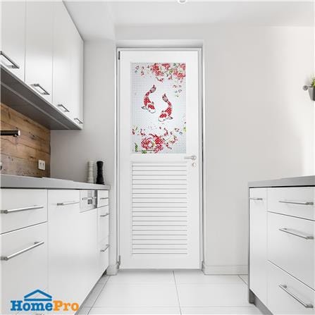ชุดประตูห้องน้ำพร้อมวงกบ UPVC ไม่เจาะลูกบิด ASARA G924 ลายปลาคาร์ฟ 70x180 ซม. สีขาว_3