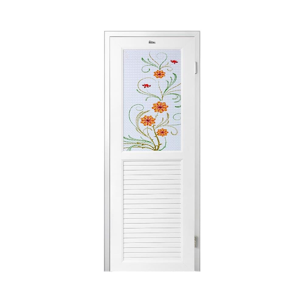 ชุดประตูห้องน้ำพร้อมวงกบ UPVC ไม่เจาะลูกบิด ASARA G923 ลายดอกไม้เหลือง 70x180 ซม. สีขาว