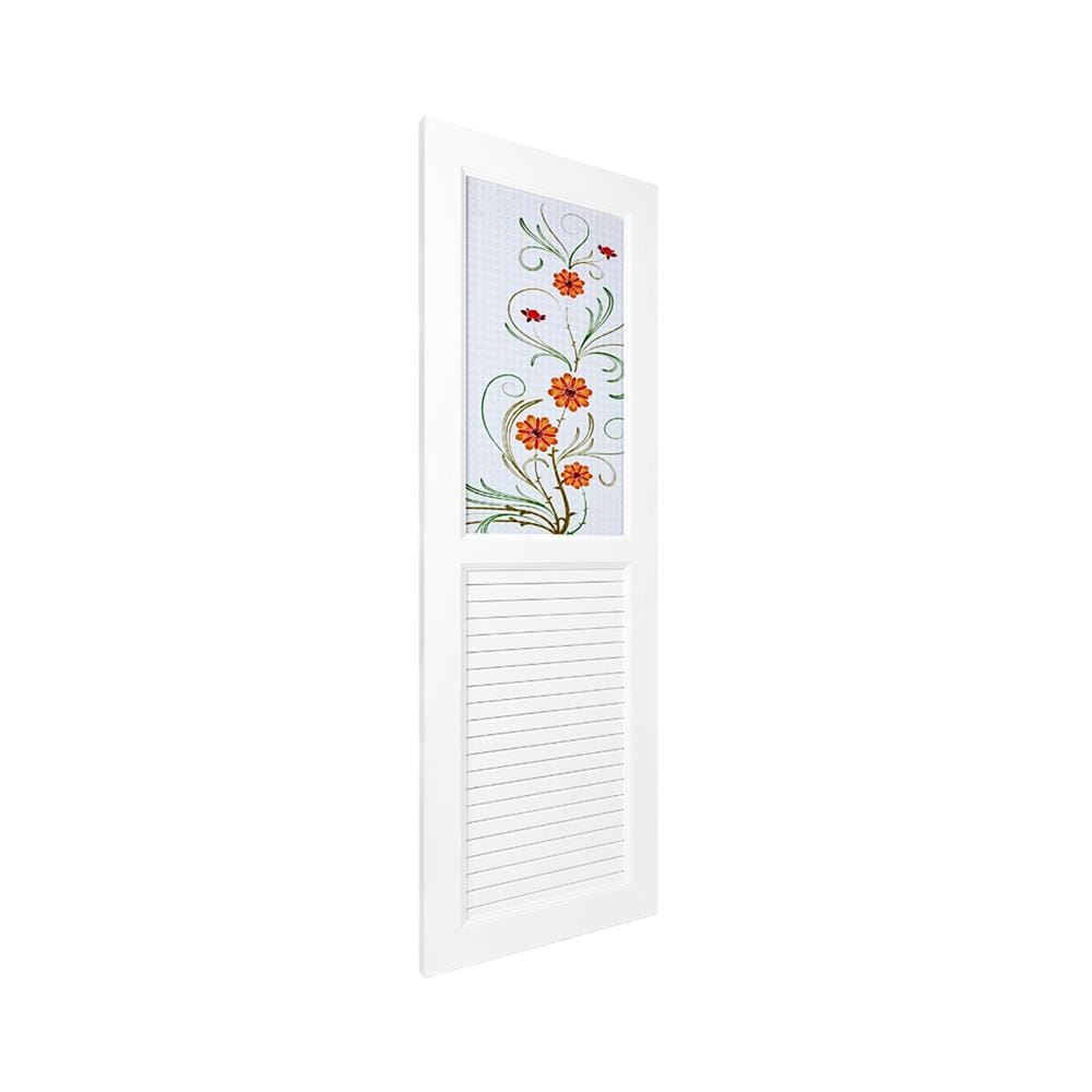 ชุดประตูห้องน้ำพร้อมวงกบ UPVC ไม่เจาะลูกบิด ASARA G923 ลายดอกไม้เหลือง 70x180 ซม. สีขาว