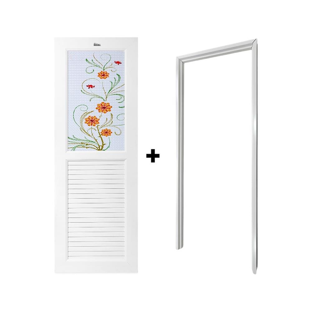 ชุดประตูห้องน้ำพร้อมวงกบ UPVC ไม่เจาะลูกบิด ASARA G923 ลายดอกไม้เหลือง 70x180 ซม. สีขาว