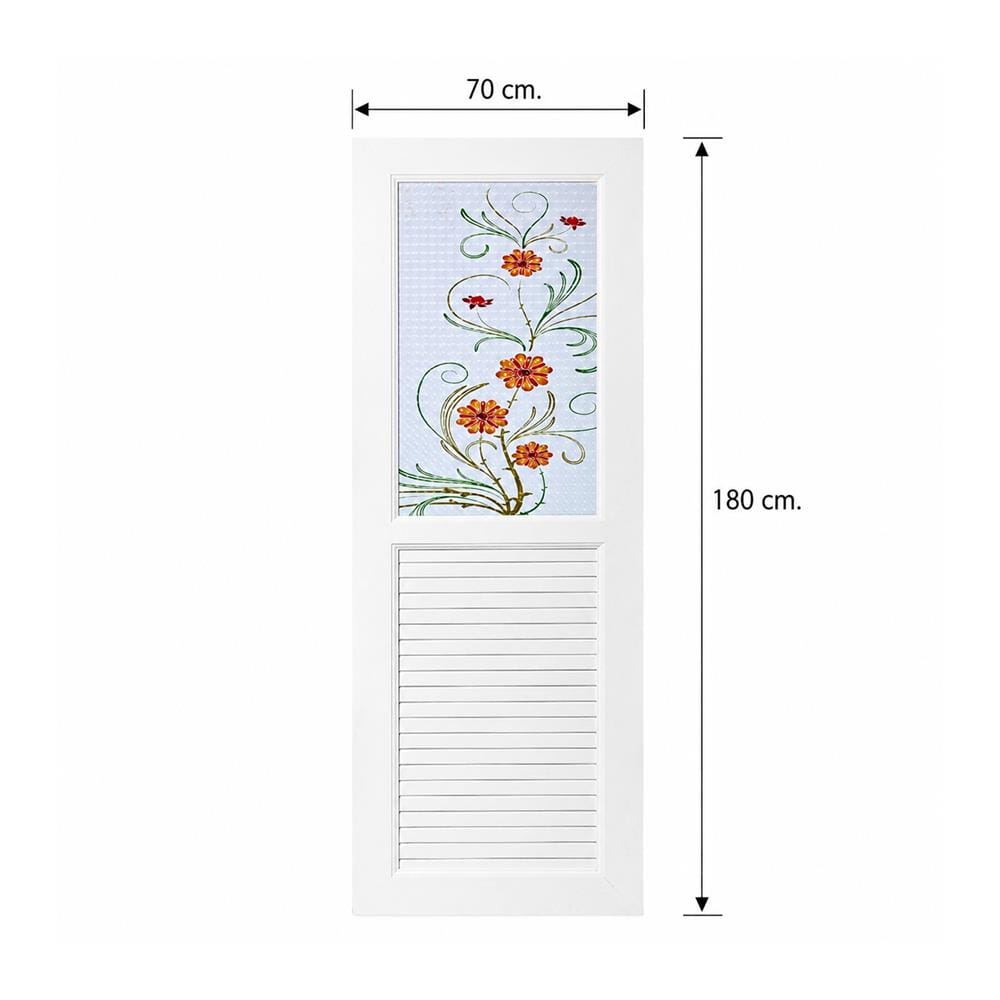 ชุดประตูห้องน้ำพร้อมวงกบ UPVC ไม่เจาะลูกบิด ASARA G923 ลายดอกไม้เหลือง 70x180 ซม. สีขาว
