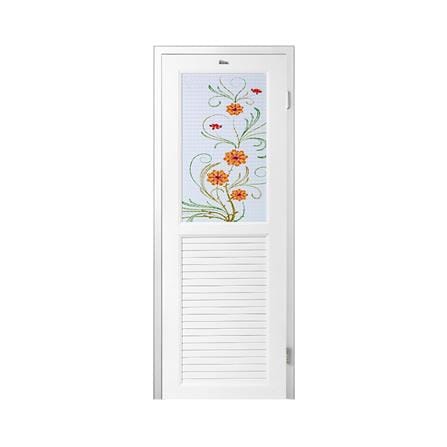 ชุดประตูห้องน้ำพร้อมวงกบ UPVC ไม่เจาะลูกบิด ASARA G923 ลายดอกไม้เหลือง 70x180 ซม. สีขาว_0