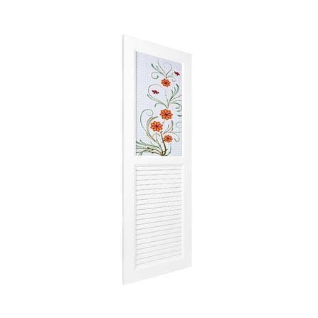 ชุดประตูห้องน้ำพร้อมวงกบ UPVC ไม่เจาะลูกบิด ASARA G923 ลายดอกไม้เหลือง 70x180 ซม. สีขาว_1