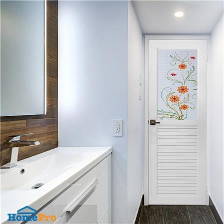 ชุดประตูห้องน้ำพร้อมวงกบ UPVC ไม่เจาะลูกบิด ASARA G923 ลายดอกไม้เหลือง 70x180 ซม. สีขาว_3
