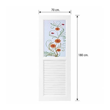 ชุดประตูห้องน้ำพร้อมวงกบ UPVC ไม่เจาะลูกบิด ASARA G923 ลายดอกไม้เหลือง 70x180 ซม. สีขาว_4