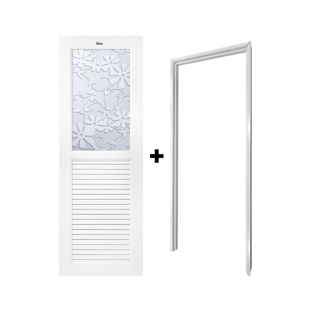 ชุดประตูห้องน้ำพร้อมวงกบ UPVC ไม่เจาะลูกบิด ASARA G931 ลายดอกไม้ขาว 70x180 ซม. สีขาว