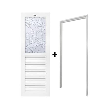 ชุดประตูห้องน้ำพร้อมวงกบ UPVC ไม่เจาะลูกบิด ASARA G931 ลายดอกไม้ขาว 70x180 ซม. สีขาว_2