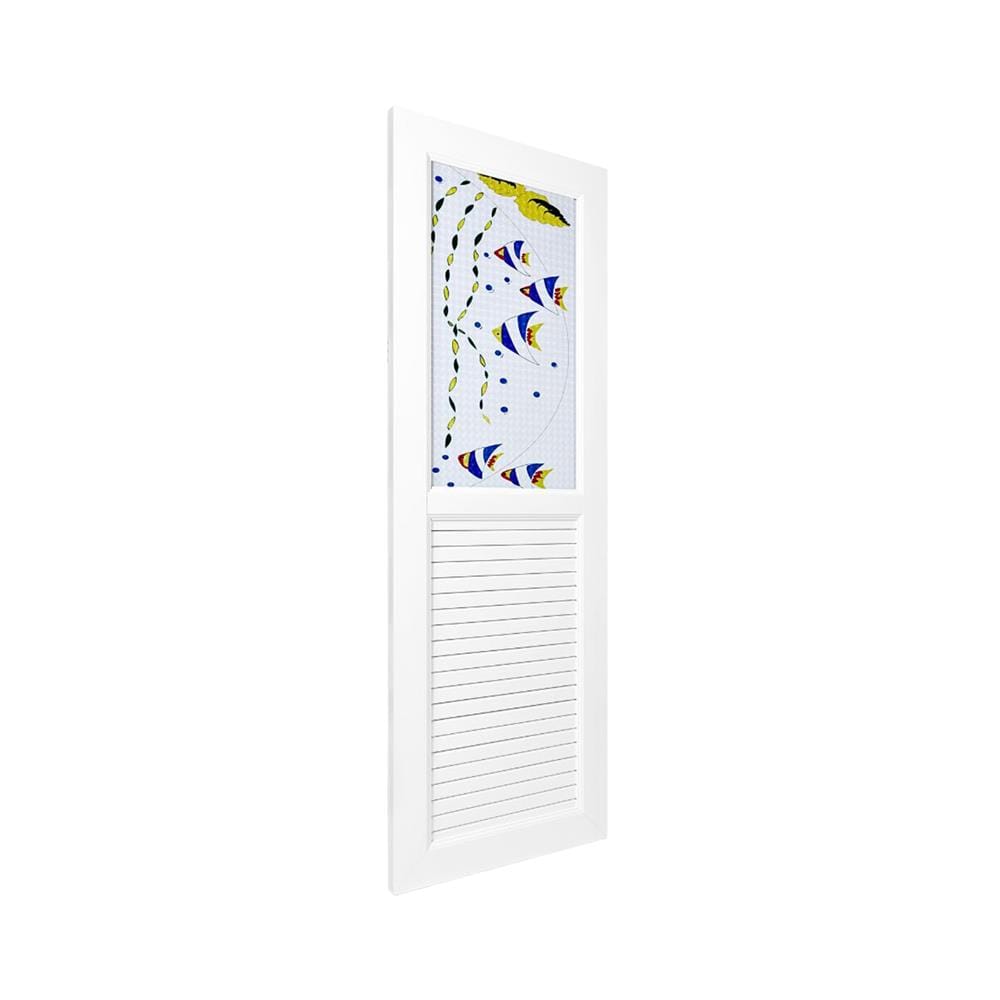 ชุดประตูห้องน้ำพร้อมวงกบ UPVC ไม่เจาะลูกบิด ASARA G921 ลายปลาทะเล 70x180 ซม. สีขาว