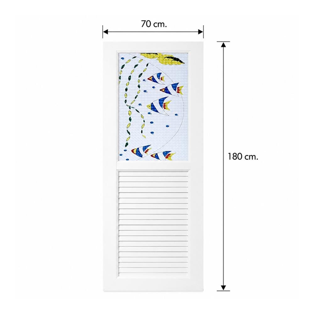 ชุดประตูห้องน้ำพร้อมวงกบ UPVC ไม่เจาะลูกบิด ASARA G921 ลายปลาทะเล 70x180 ซม. สีขาว