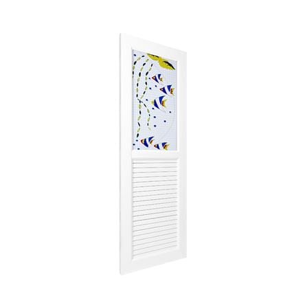 ชุดประตูห้องน้ำพร้อมวงกบ UPVC ไม่เจาะลูกบิด ASARA G921 ลายปลาทะเล 70x180 ซม. สีขาว_1