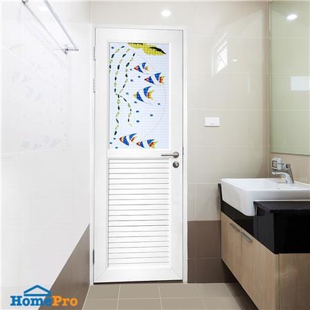 ชุดประตูห้องน้ำพร้อมวงกบ UPVC ไม่เจาะลูกบิด ASARA G921 ลายปลาทะเล 70x180 ซม. สีขาว_3