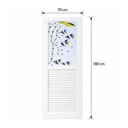 ชุดประตูห้องน้ำพร้อมวงกบ UPVC ไม่เจาะลูกบิด ASARA G921 ลายปลาทะเล 70x180 ซม. สีขาว_4