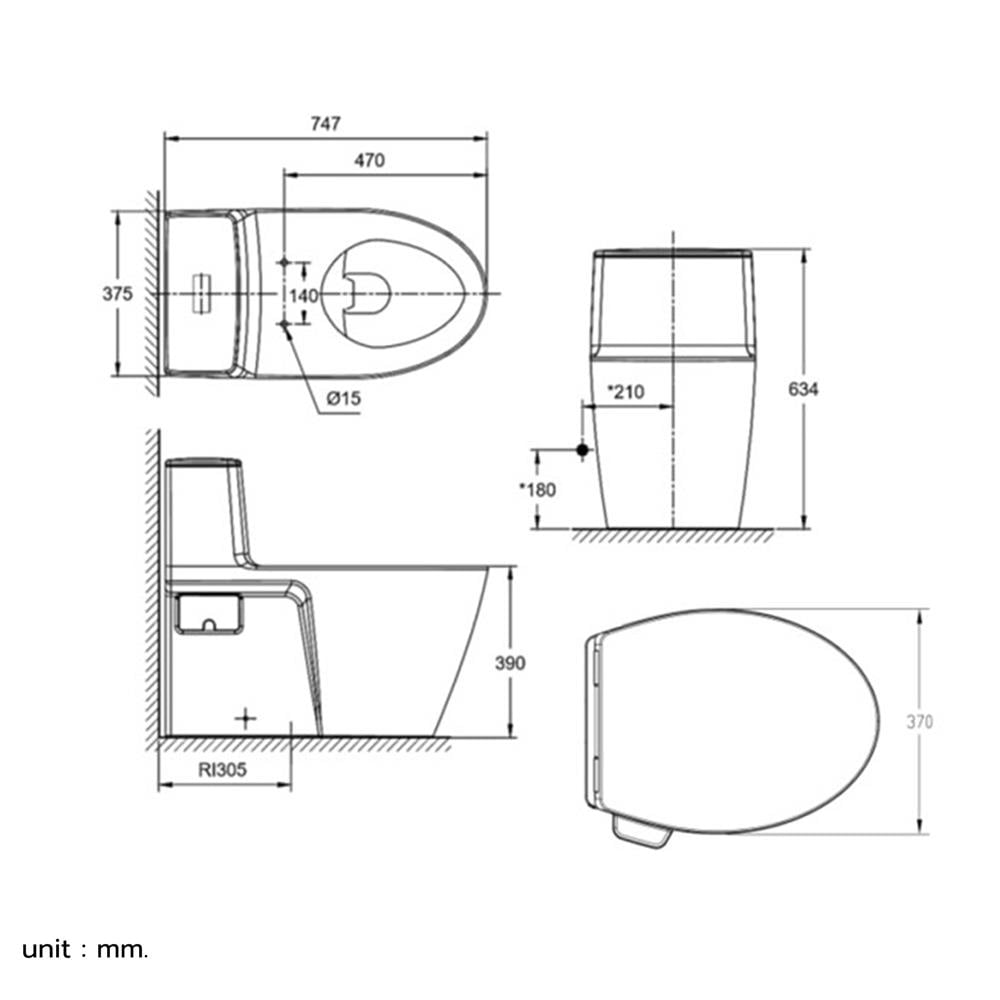 สุขภัณฑ์ 1 ชิ้น พร้อมฝากึ่งอัตโนมัติ AMERICAN STANDARD 2007TMB-WT-0 2.6/4 ลิตร สีขาว