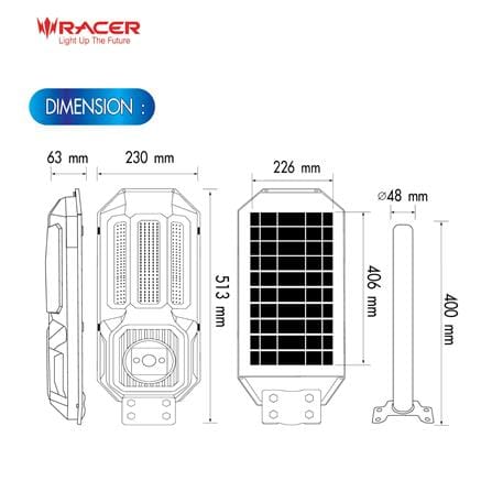 ไฟถนน SOLAR RACER PRIVATE PRO 450 วัตต์ DAYLIGHT สีเทา_6