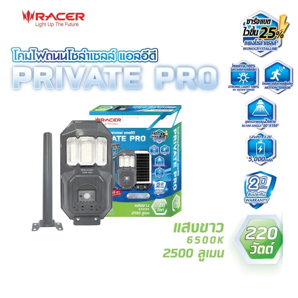 ไฟถนน SOLAR RACER PRIVATE PRO 220 วัตต์ DAYLIGHT สีเทา